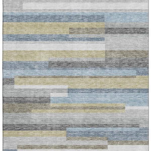 HomeRoots 8' X 10' Stylish Gray-Blue and Ivory Striped Area Rug - Washable, UV Protected, Durable, Easy Care! 664282