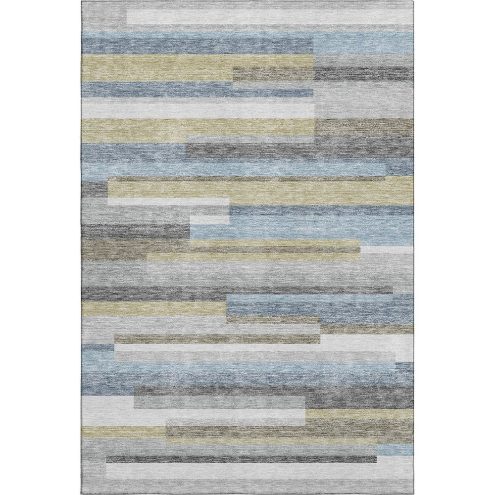 HomeRoots 9' Striped Gray Blue and Ivory Washable Area Rug - Durable, UV Protected for Indoor and Outdoor Use 664283