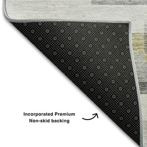 HomeRoots 10' X 14' Gray Blue and Ivory Striped Area Rug - UV Protected, Washable, Ideal for Family Spaces! 664284