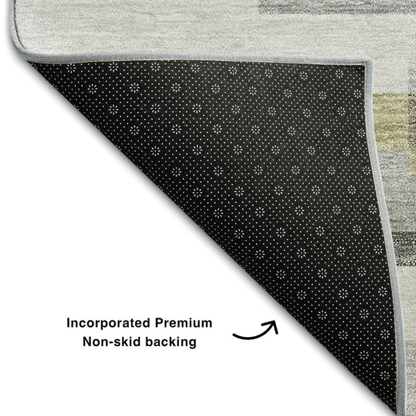 HomeRoots 10' X 14' Gray Blue and Ivory Striped Area Rug - UV Protected, Washable, Ideal for Family Spaces! 664284