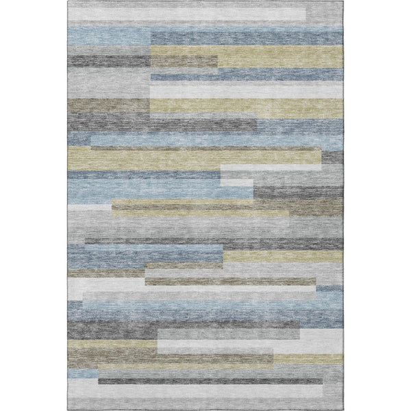 HomeRoots 10' X 14' Gray Blue and Ivory Striped Area Rug - UV Protected, Washable, Ideal for Family Spaces! 664284
