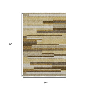 HomeRoots 8' X 10' Stylish Khaki Taupe & Gold Striped Area Rug - Washable, UV Resistant, Perfect for High-Traffic Homes! 664288