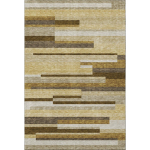 HomeRoots 8' X 10' Stylish Khaki Taupe & Gold Striped Area Rug - Washable, UV Resistant, Perfect for High-Traffic Homes! 664288