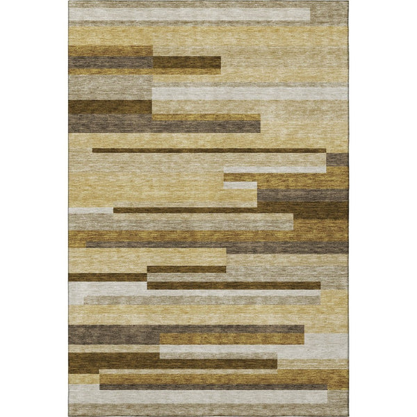 HomeRoots 8' X 10' Stylish Khaki Taupe & Gold Striped Area Rug - Washable, UV Resistant, Perfect for High-Traffic Homes! 664288
