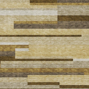 HomeRoots 9' X 12' Khaki Taupe and Gold Striped Area Rug - Washable, UV Protected, Durable for Busy Homes 664289