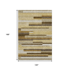 HomeRoots 10' Khaki Taupe & Gold Striped Area Rug - Oversized, Washable, UV Protected for Homes with Kids & Pets 664290