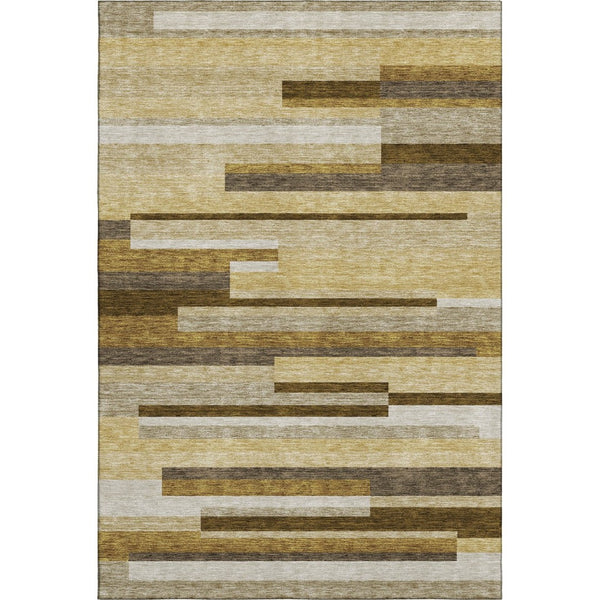 HomeRoots 10' Khaki Taupe & Gold Striped Area Rug - Oversized, Washable, UV Protected for Homes with Kids & Pets 664290