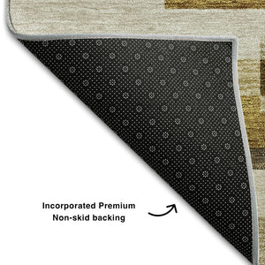 HomeRoots 10' Khaki Taupe & Gold Striped Area Rug - Oversized, Washable, UV Protected for Homes with Kids & Pets 664290