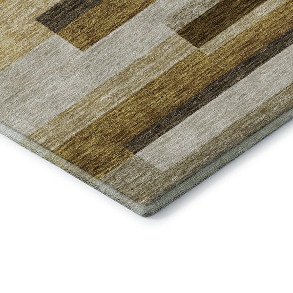 HomeRoots 10' Khaki Taupe & Gold Striped Area Rug - Oversized, Washable, UV Protected for Homes with Kids & Pets 664290
