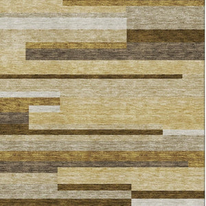 HomeRoots 10' Khaki Taupe & Gold Striped Area Rug - Oversized, Washable, UV Protected for Homes with Kids & Pets 664290