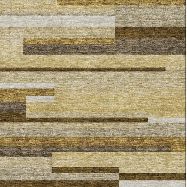 HomeRoots 10' Khaki Taupe & Gold Striped Area Rug - Oversized, Washable, UV Protected for Homes with Kids & Pets 664290