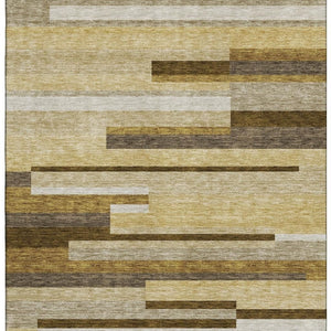 HomeRoots 10' Khaki Taupe & Gold Striped Area Rug - Oversized, Washable, UV Protected for Homes with Kids & Pets 664290