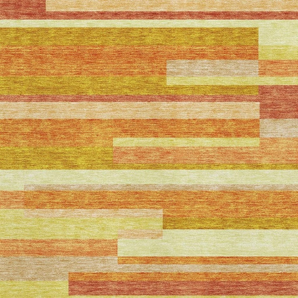 HomeRoots 5' X 8' Striped Area Rug in Orange & Gold – Washable, UV Protected, Stain Resistant for Busy Homes! 664292