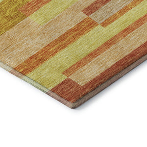 HomeRoots 8' Washable Round Rug in Orange and Gold Stripes – UV-Protected, Durable, Perfect for Busy Homes! 664293