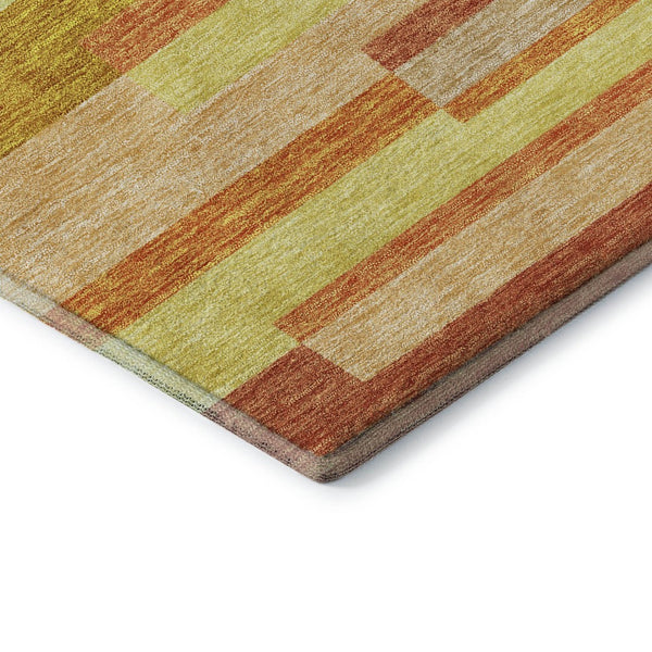 HomeRoots 8' Washable Round Rug in Orange and Gold Stripes – UV-Protected, Durable, Perfect for Busy Homes! 664293
