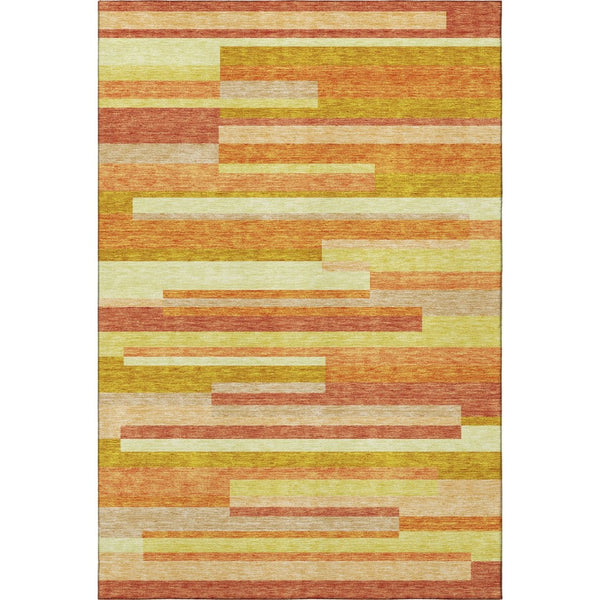 HomeRoots 8' X 10' Vibrant Orange & Gold Striped Area Rug - Washable, UV Protected & Perfect for High-Traffic Homes 664294