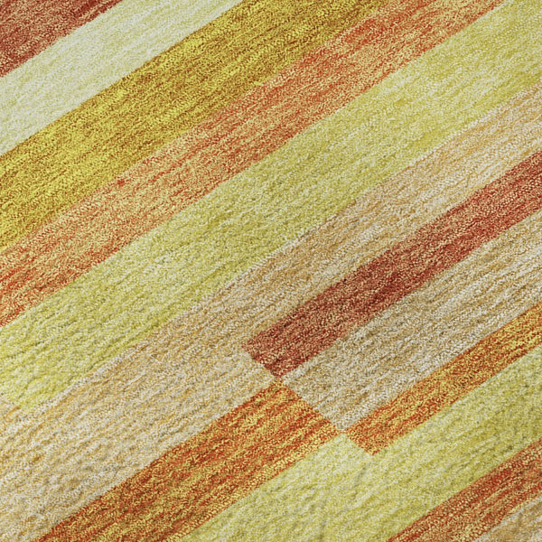 HomeRoots 9' X 12' Vibrant Orange and Gold Striped Washable Area Rug - Durable, Stain-Resistant, UV Protected 664295