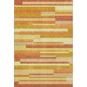 HomeRoots 10' X 14' Orange And Gold Striped Area Rug - Washable, UV Protected, Perfect for Busy Homes! 664296