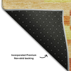 HomeRoots 10' X 14' Orange And Gold Striped Area Rug - Washable, UV Protected, Perfect for Busy Homes! 664296