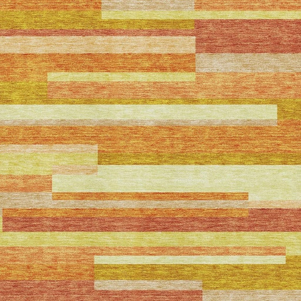 HomeRoots 10' X 14' Orange And Gold Striped Area Rug - Washable, UV Protected, Perfect for Busy Homes! 664296