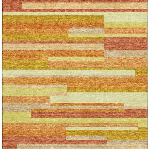 HomeRoots 10' X 14' Orange And Gold Striped Area Rug - Washable, UV Protected, Perfect for Busy Homes! 664296