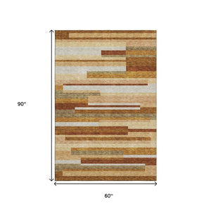 HomeRoots 5' X 8' Transitional Striped Area Rug in Rust, Ivory & Taupe - Washable, Durable & UV Protected 664298