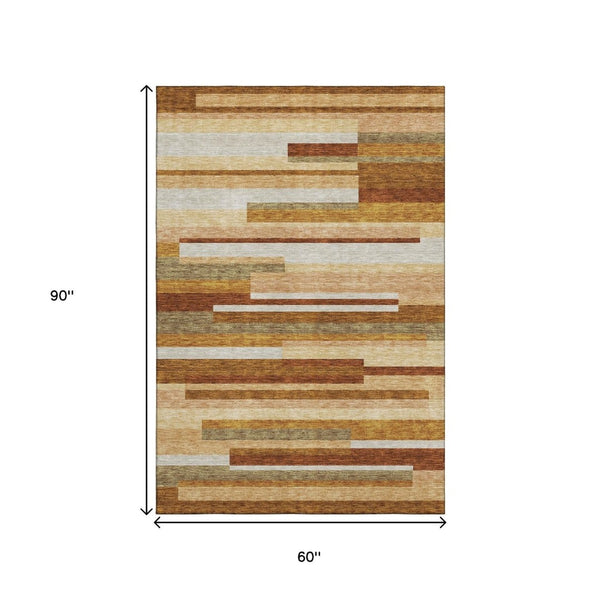 HomeRoots 5' X 8' Transitional Striped Area Rug in Rust, Ivory & Taupe - Washable, Durable & UV Protected 664298