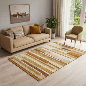 HomeRoots 5' X 8' Transitional Striped Area Rug in Rust, Ivory & Taupe - Washable, Durable & UV Protected 664298