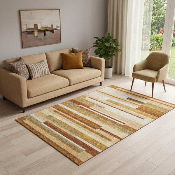 HomeRoots 5' X 8' Transitional Striped Area Rug in Rust, Ivory & Taupe - Washable, Durable & UV Protected 664298