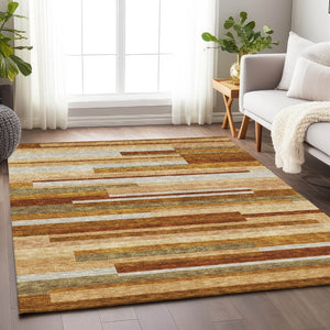 HomeRoots 5' X 8' Transitional Striped Area Rug in Rust, Ivory & Taupe - Washable, Durable & UV Protected 664298