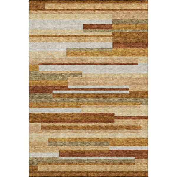 HomeRoots 5' X 8' Transitional Striped Area Rug in Rust, Ivory & Taupe - Washable, Durable & UV Protected 664298