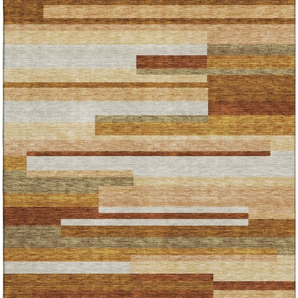 HomeRoots 5' X 8' Transitional Striped Area Rug in Rust, Ivory & Taupe - Washable, Durable & UV Protected 664298