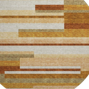HomeRoots 8' Washable Round Rug in Rust, Ivory & Taupe Stripes - Durable, UV Protected, Stain Resistant Design 664299