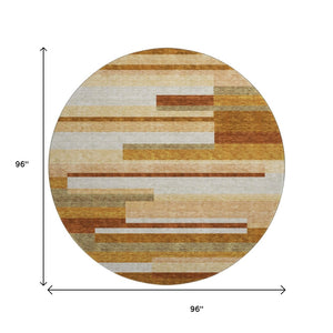 HomeRoots 8' Washable Round Rug in Rust, Ivory & Taupe Stripes - Durable, UV Protected, Stain Resistant Design 664299
