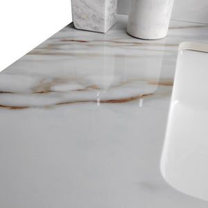English Elm 37 Inch Marble Vanity Top - Elegant Carrara White Finish With Undermount Sink & 4" Backsplash Design W2699P192442