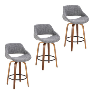 English Elm Fixed-height Swivel Counterstools with Bentwood Frame and Upholstered Seat Set of 3 B202S02015