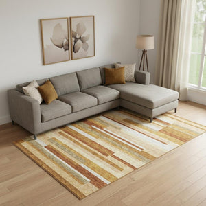 HomeRoots 8' X 10' Washable Striped Area Rug in Rust, Ivory & Taupe - Durable, Stain Resistant & UV Protected! 664300