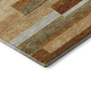 HomeRoots 9' X 12' Rust Ivory Taupe Striped Area Rug – Durable, Washable, UV Protected, Easy Care for Homes 664301