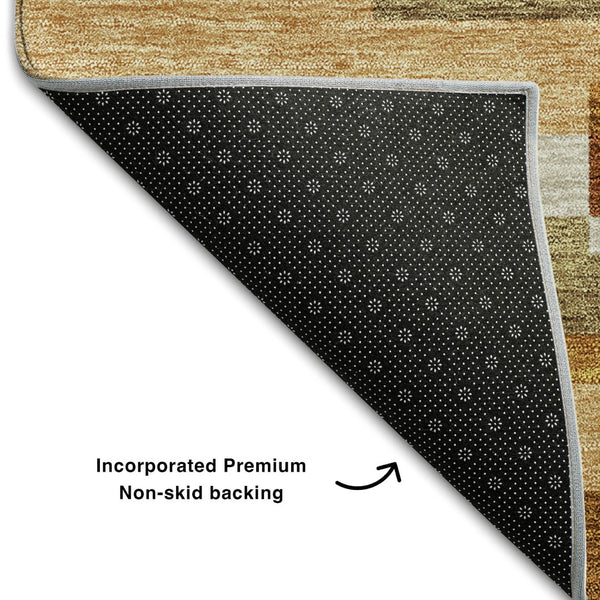 HomeRoots 10' X 14' Striped Washable Area Rug in Rust, Ivory & Taupe - UV Protected, Stain-Resistant Design 664302