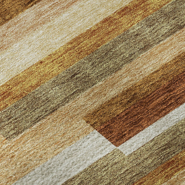 HomeRoots 10' X 14' Striped Washable Area Rug in Rust, Ivory & Taupe - UV Protected, Stain-Resistant Design 664302