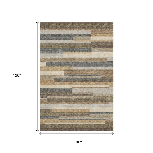 HomeRoots 8' X 10' Stylish Taupe Gray & Silver Striped Washable Area Rug with UV Protection for Busy Homes 664312