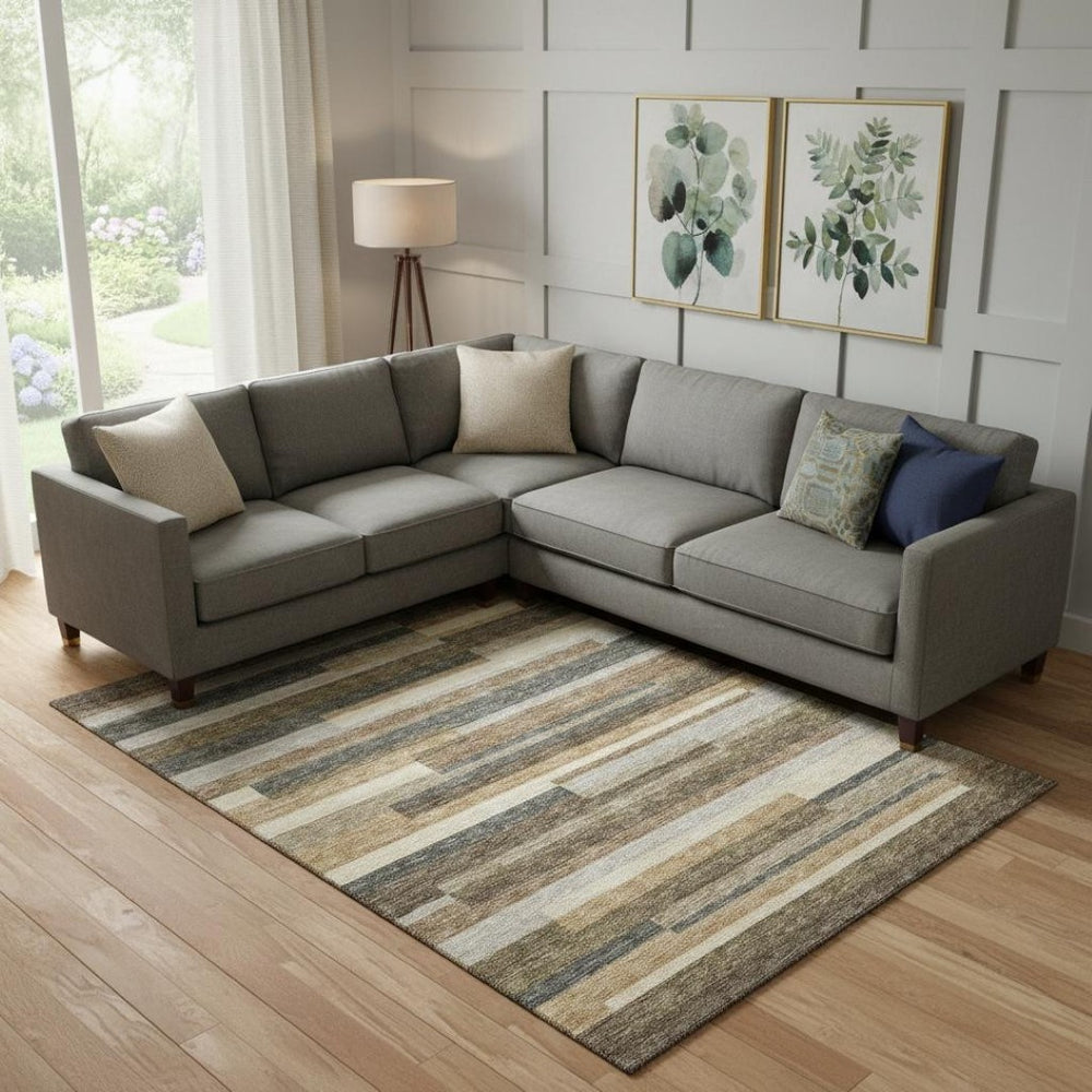 HomeRoots 8' X 10' Stylish Taupe Gray & Silver Striped Washable Area Rug with UV Protection for Busy Homes 664312