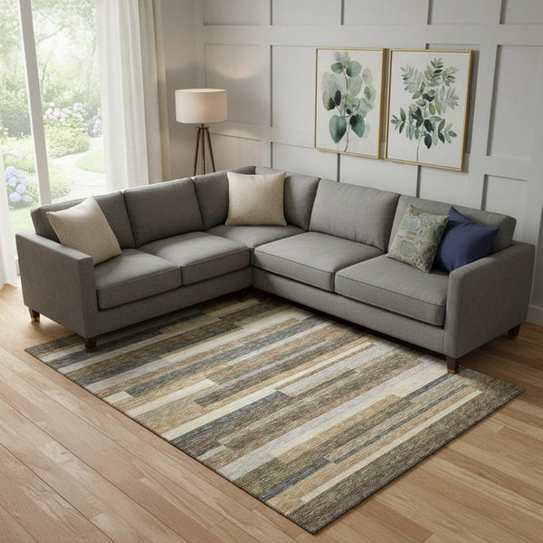HomeRoots 8' X 10' Stylish Taupe Gray & Silver Striped Washable Area Rug with UV Protection for Busy Homes 664312