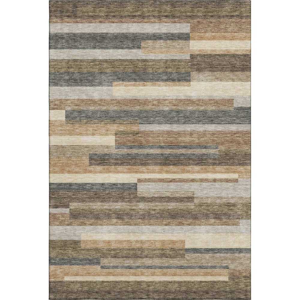 HomeRoots 8' X 10' Stylish Taupe Gray & Silver Striped Washable Area Rug with UV Protection for Busy Homes 664312
