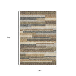 HomeRoots 10' X 14' Washable Taupe Gray & Silver Striped Area Rug - Stain Resistant, UV Protected, Easy Care! 664314