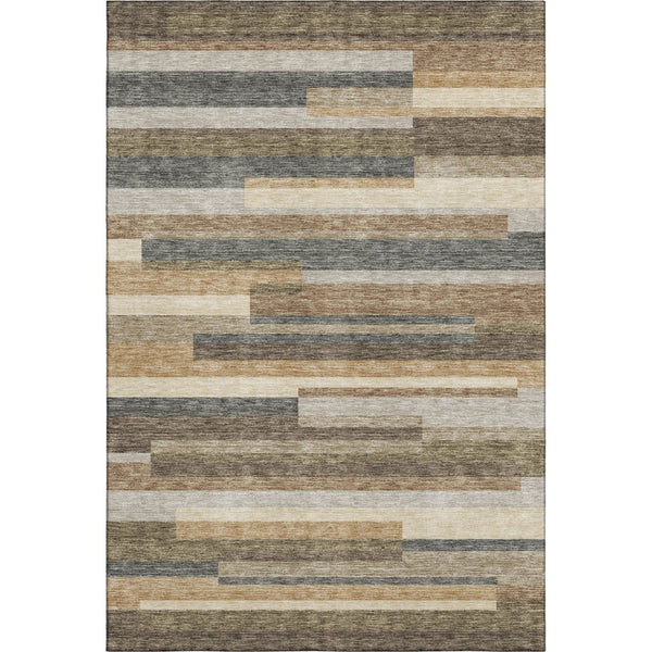 HomeRoots 10' X 14' Washable Taupe Gray & Silver Striped Area Rug - Stain Resistant, UV Protected, Easy Care! 664314