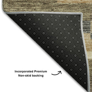 HomeRoots 10' X 14' Washable Taupe Gray & Silver Striped Area Rug - Stain Resistant, UV Protected, Easy Care! 664314