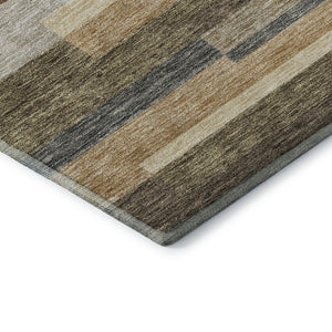 HomeRoots 10' X 14' Washable Taupe Gray & Silver Striped Area Rug - Stain Resistant, UV Protected, Easy Care! 664314