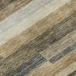 HomeRoots 10' X 14' Washable Taupe Gray & Silver Striped Area Rug - Stain Resistant, UV Protected, Easy Care! 664314