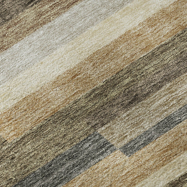 HomeRoots 10' X 14' Washable Taupe Gray & Silver Striped Area Rug - Stain Resistant, UV Protected, Easy Care! 664314